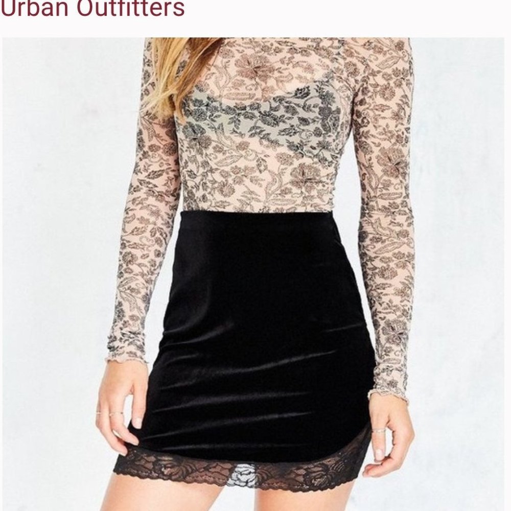 Kimchi Blue Black Skirt with Lace Trim